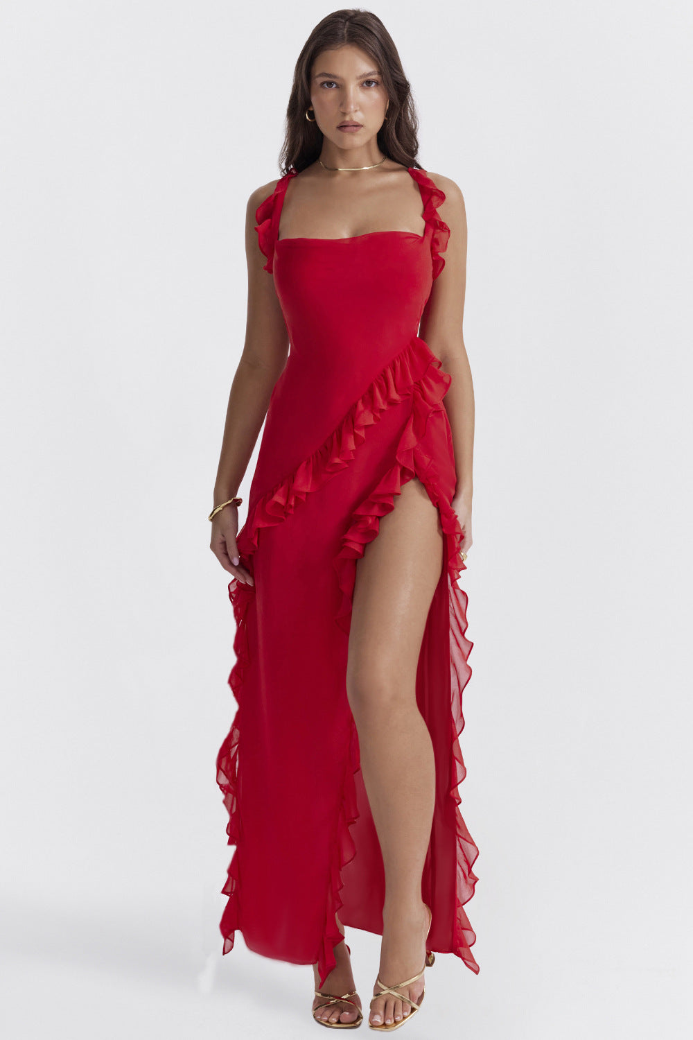 Amira Long Dress – Cherry Red