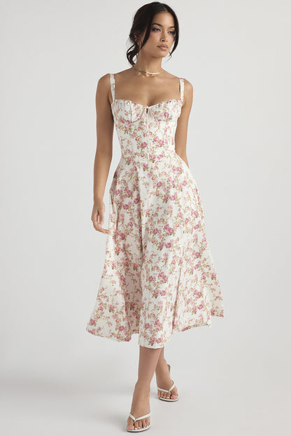 Florence – Robe mi-longue bustier fleurie