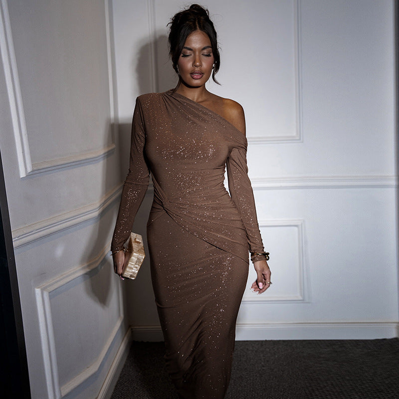 Brittany Robe Mi-Longue - Marron Pailleté