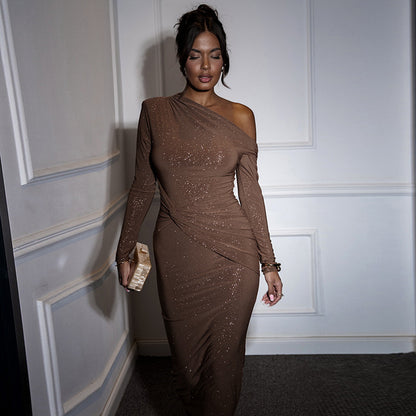 Brittany Robe Mi-Longue - Marron Pailleté