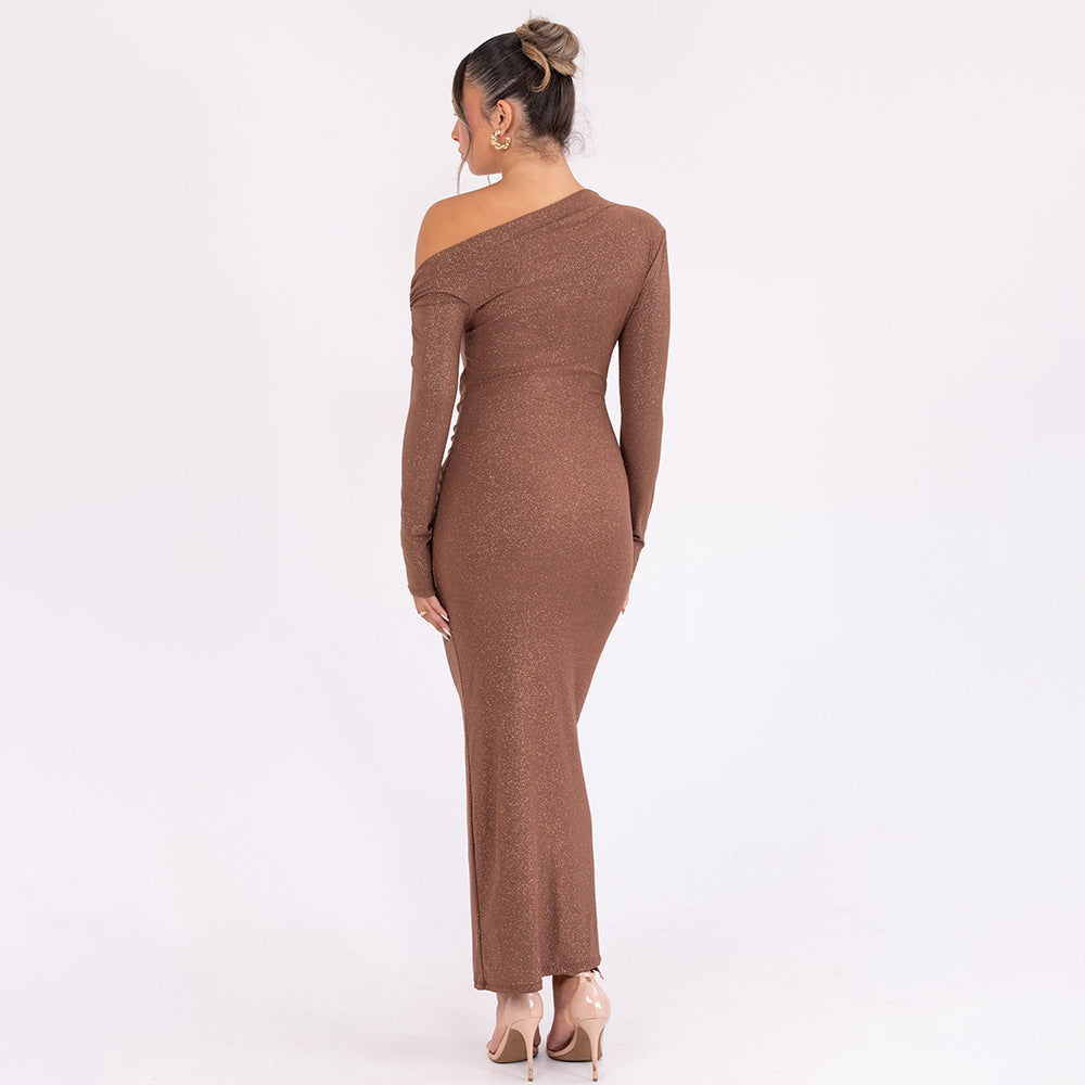 Brittany Robe Mi-Longue - Marron Pailleté