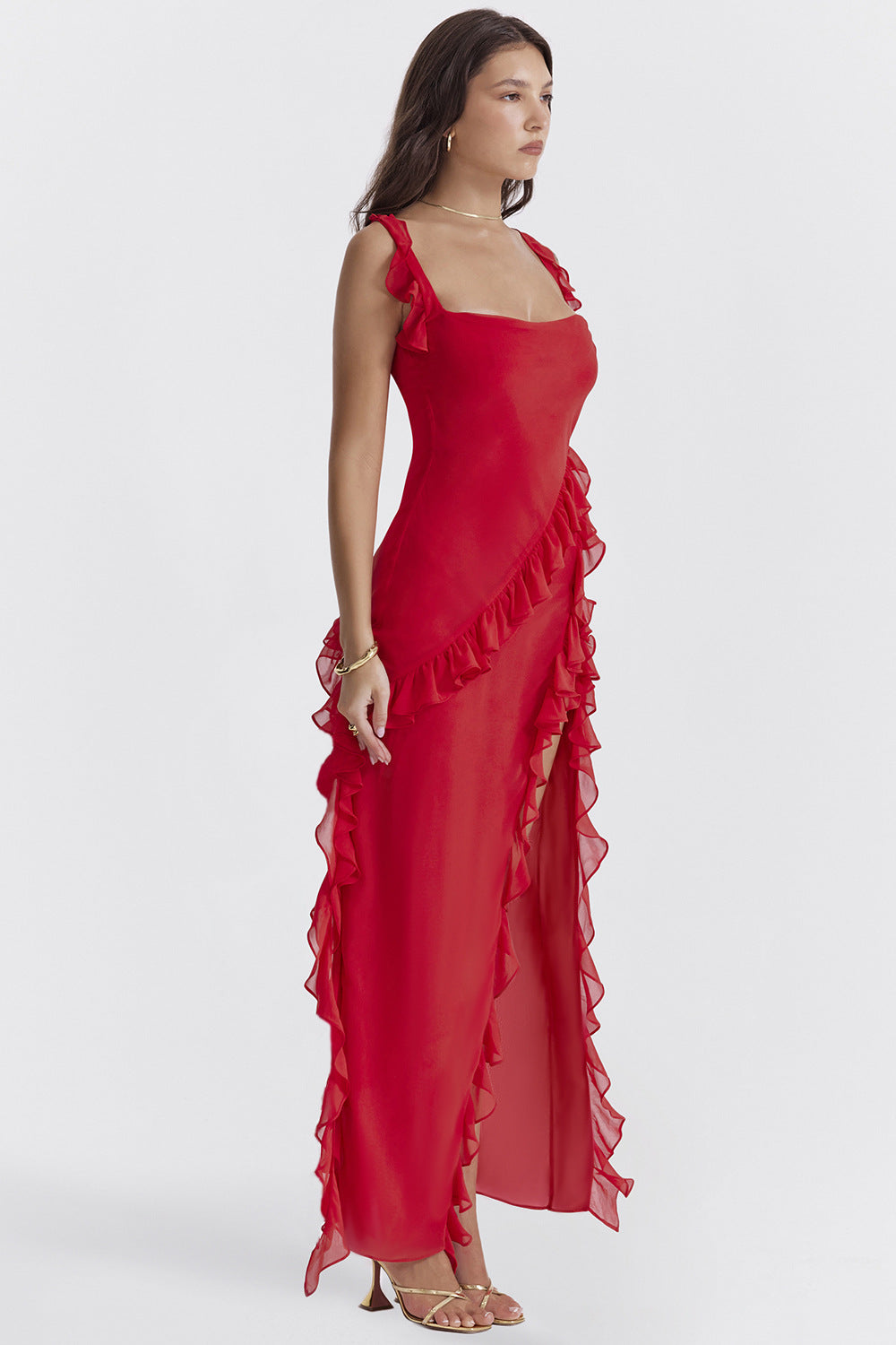 Amira Long Dress – Cherry Red