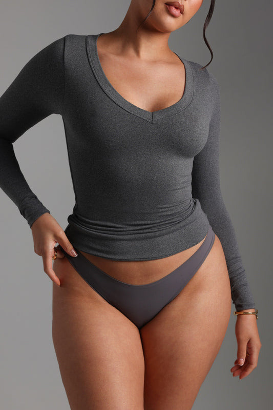 V-Shape T-Shirt À Manches Longues - Gris Foncé