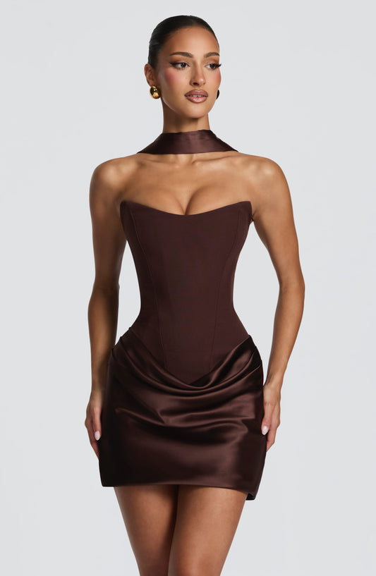 Maggie - Short Dress - Plum Brown
