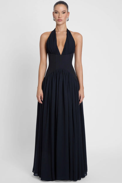 Salomé Long Dress — Ink Black