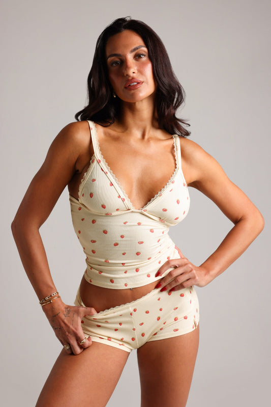Lace Mini Short - Fraises Et Crème