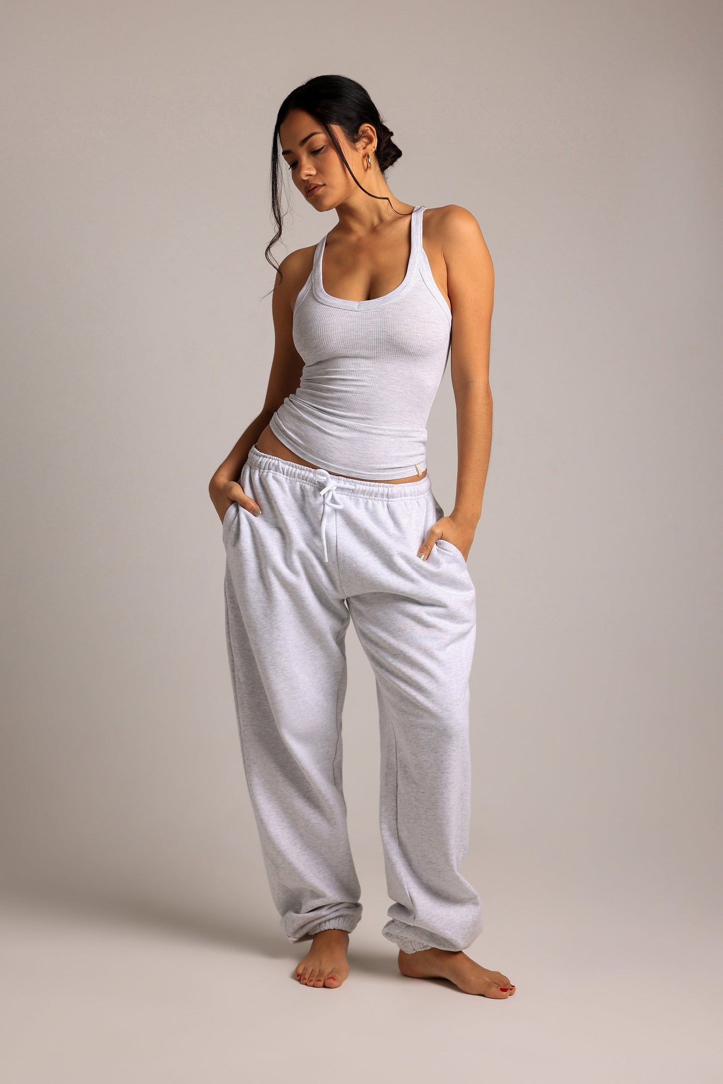 Rounded Plunge Débardeur - Gris Clair