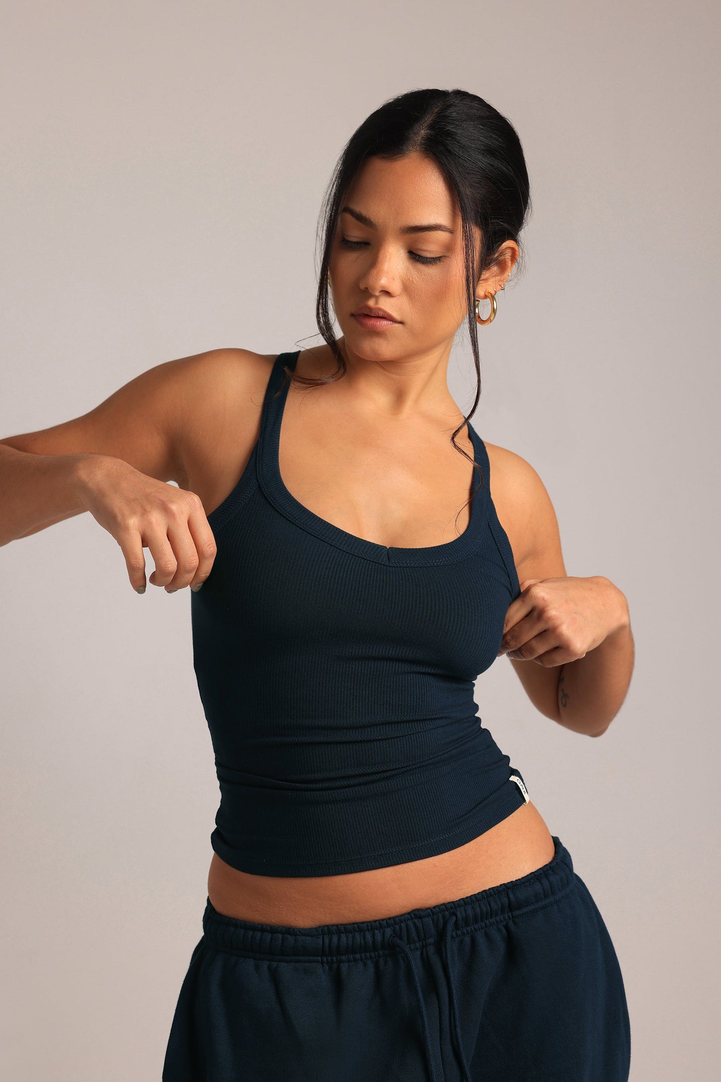 Rounded Plunge Débardeur - Bleu Marine
