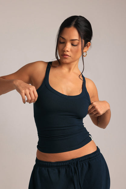 Rounded Plunge Débardeur - Bleu Marine