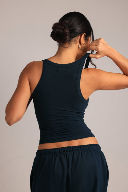 Rounded Plunge Débardeur - Bleu Marine