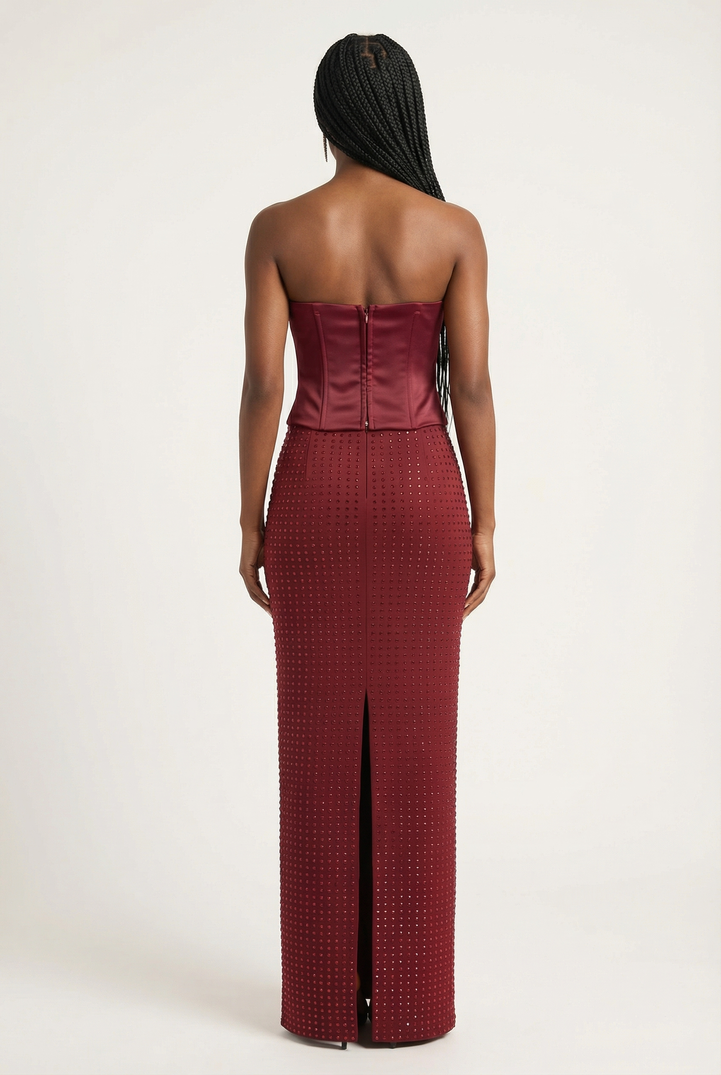 Clémence Ensemble Bustier & Jupe Longue – Rouge Vin