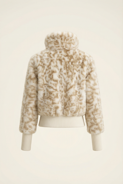 Julie Veste Courte Col Montant – Beige & Café