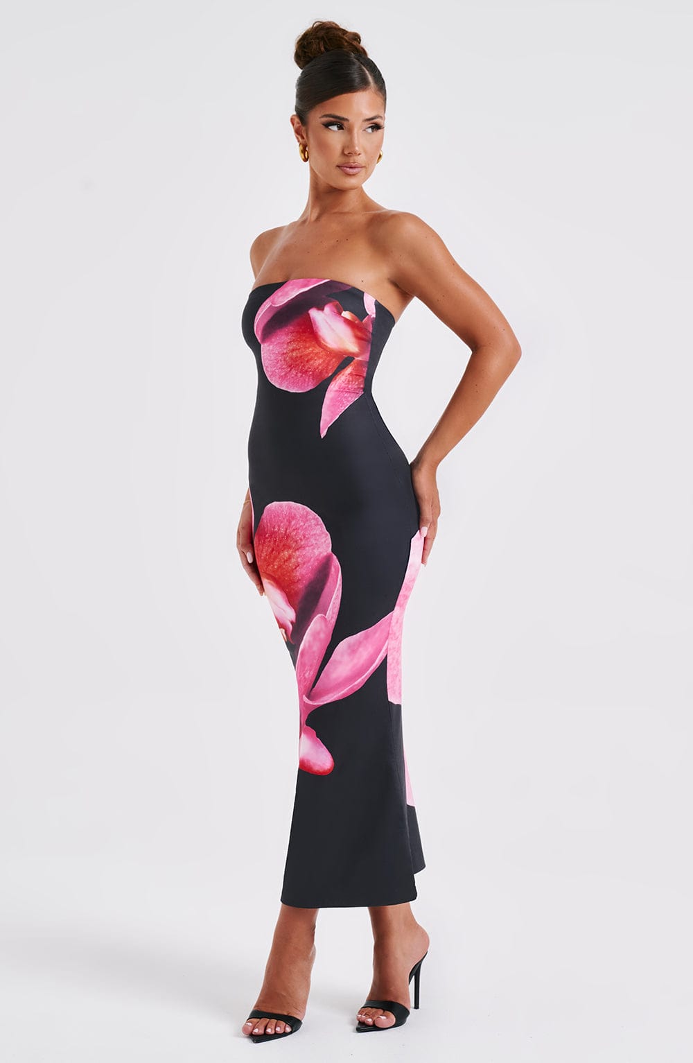 Robe mi-longue Allegra - Imprimé floral noir