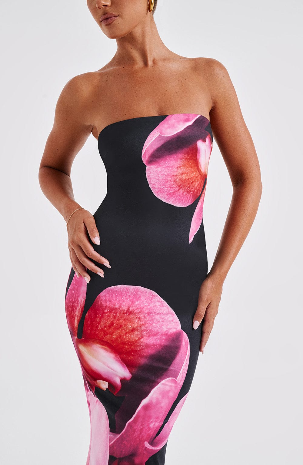 Robe mi-longue Allegra - Imprimé floral noir