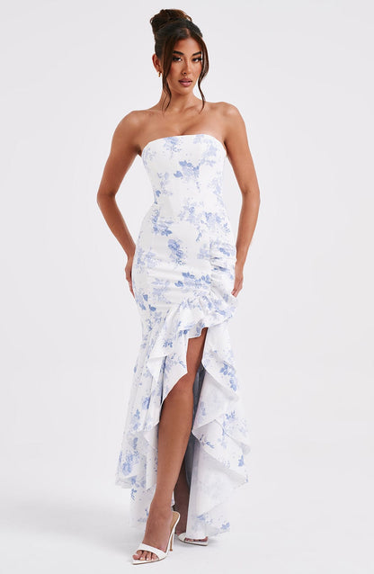 Robe longue Angelina - Imprimé floral bleu