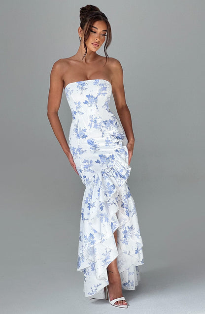 Robe longue Angelina - Imprimé floral bleu