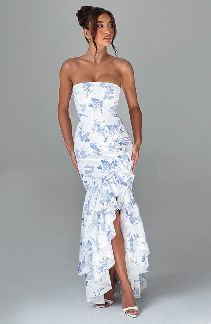 Robe longue Angelina - Imprimé floral bleu