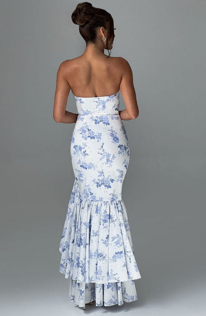 Robe longue Angelina - Imprimé floral bleu