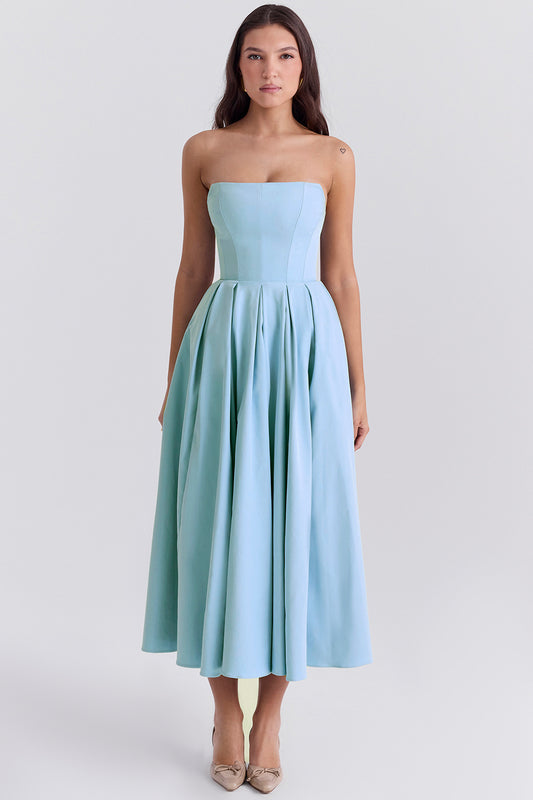 Capucine Robe Mi-Longue Bleu