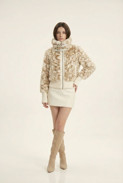 Julie Veste Courte Col Montant – Beige & Café