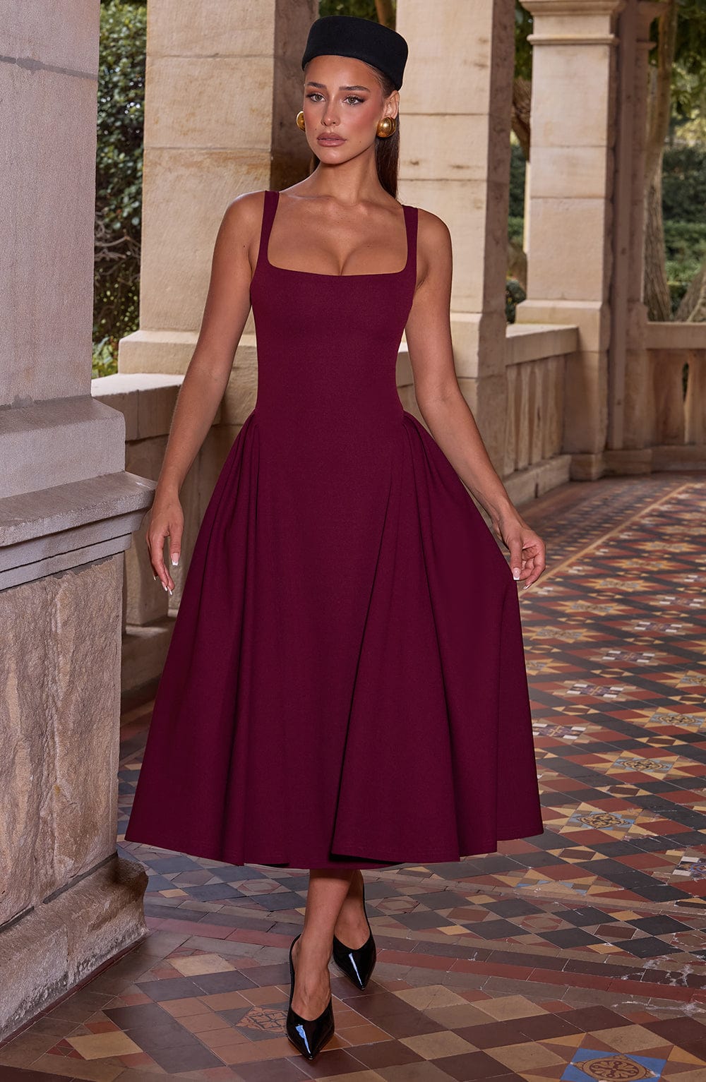 Betty Midi Dress - Cherry Lacquer