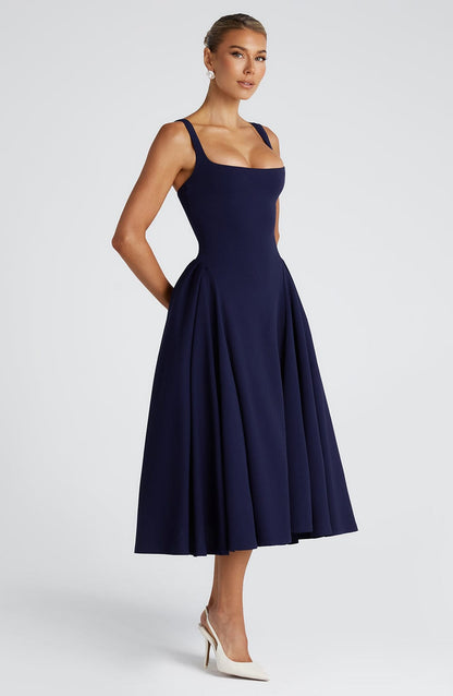 Robe mi-longue Betty - Bleu marine