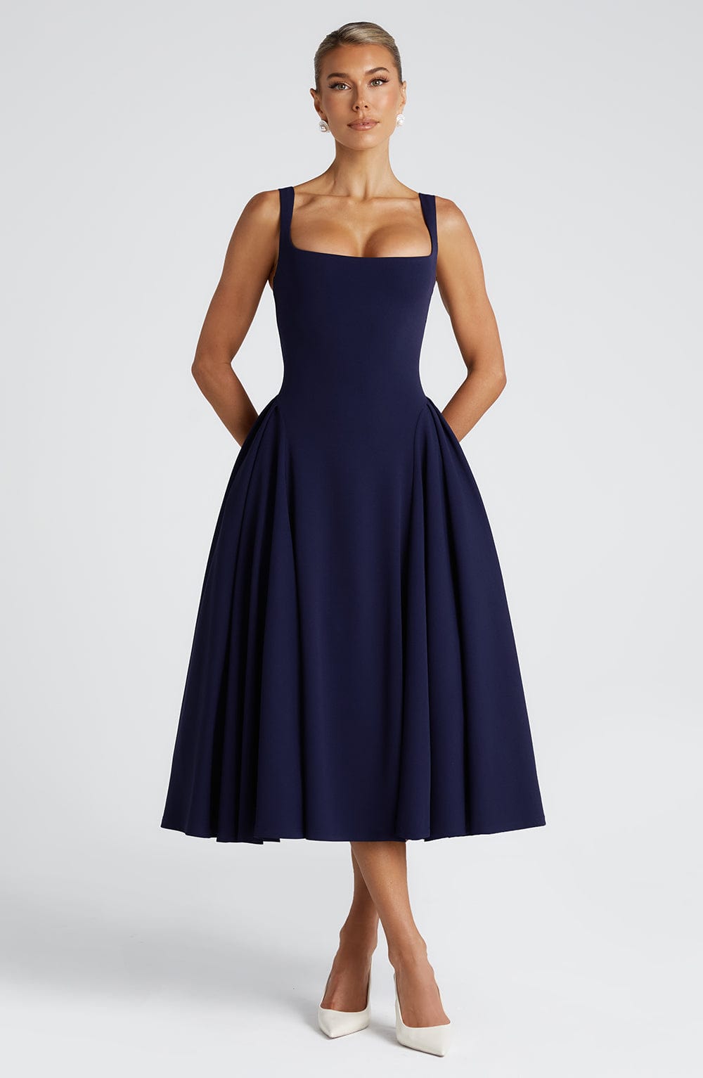 Robe mi-longue Betty - Bleu marine