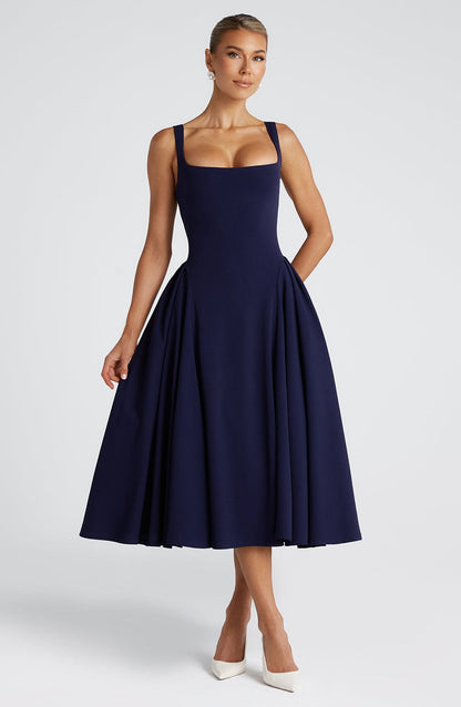 Robe mi-longue Betty - Bleu marine