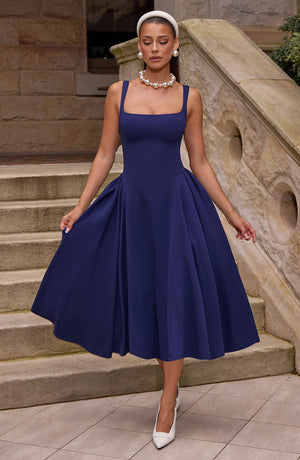 Robe mi-longue Betty - Bleu marine