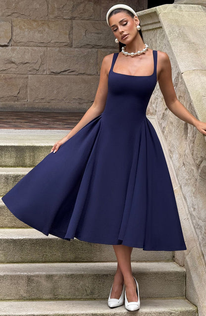 Robe mi-longue Betty - Bleu marine