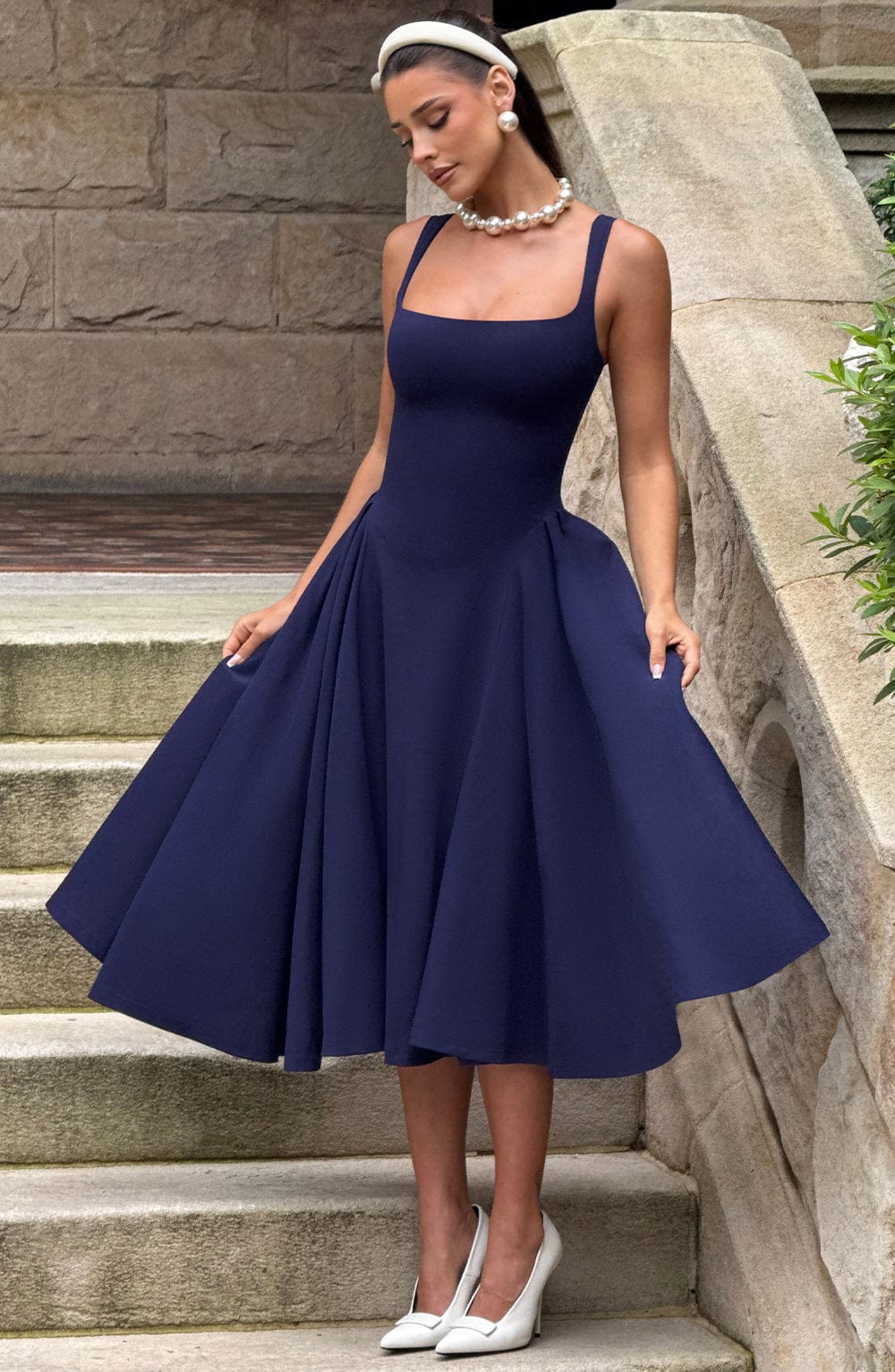 Robe mi-longue Betty - Bleu marine