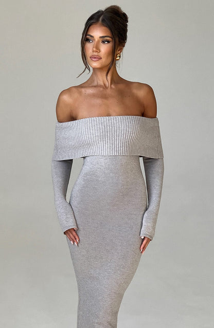 Robe longue en tricot Beverley - Gris clair chiné