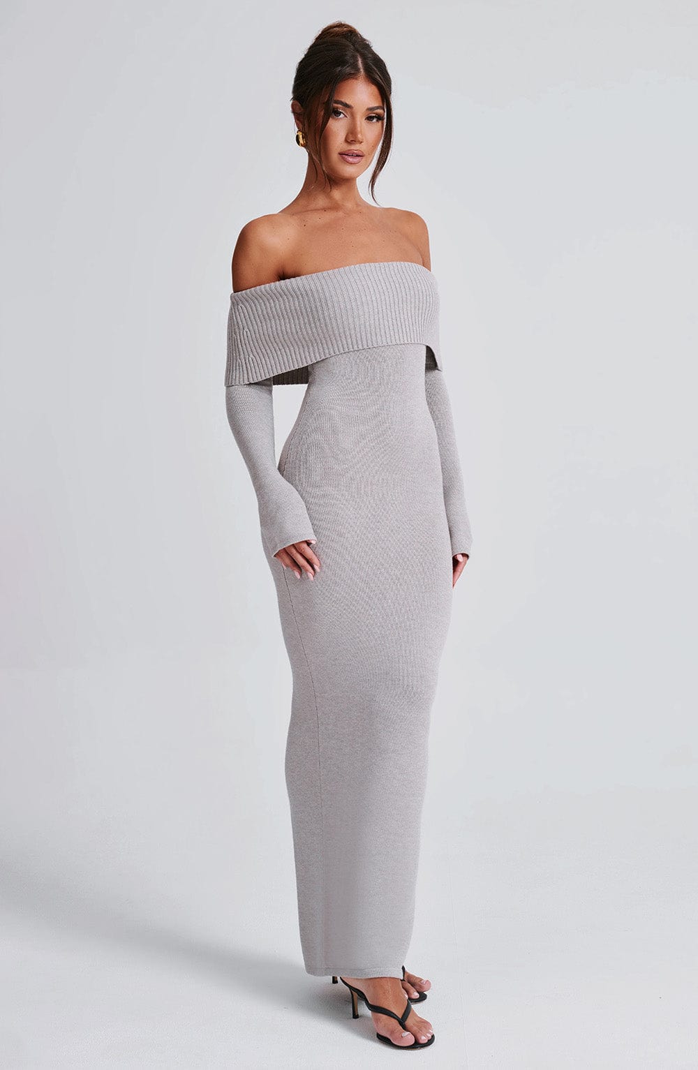 Robe longue en tricot Beverley - Gris clair chiné