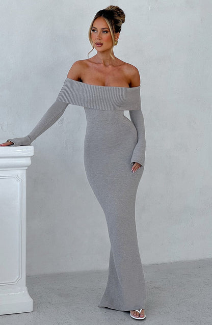 Robe longue en tricot Beverley - Gris clair chiné