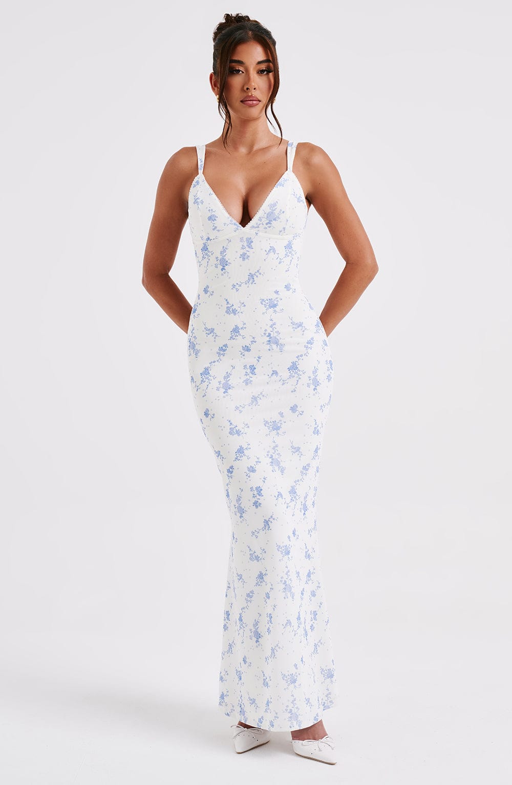 Robe longue Caoimhe - Imprimé petites fleurs bleues