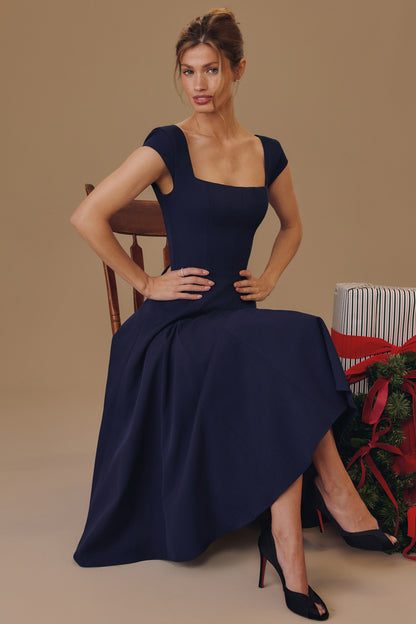 Constance Robe Mi-Longue Marine