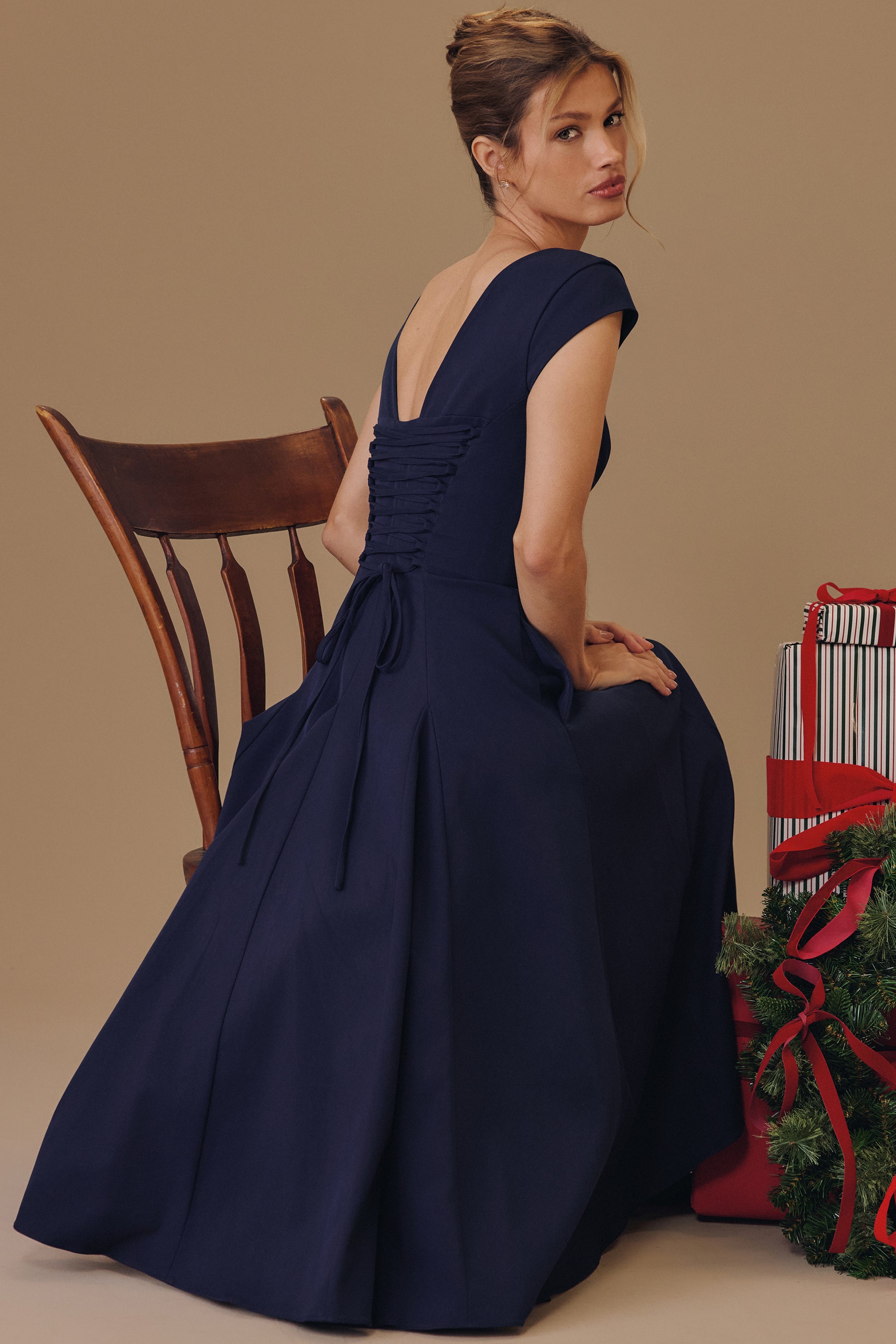Constance Robe Mi-Longue Marine