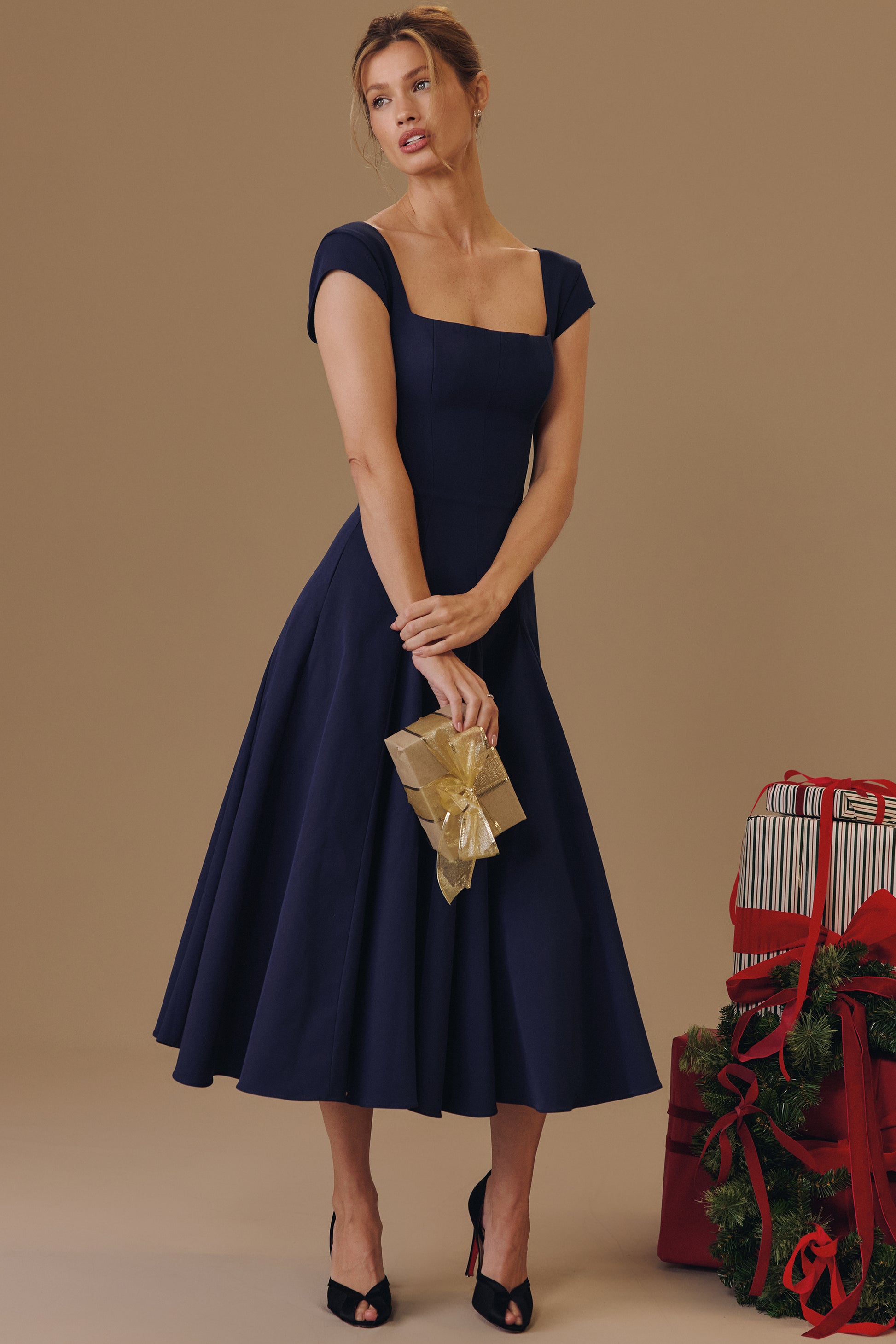 Constance Robe Mi-Longue Marine