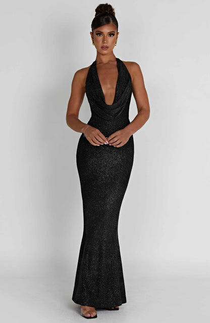 Robe longue Chrishelle - Noir pailleté