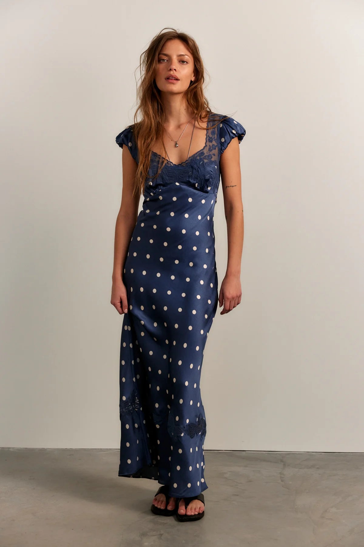 Colette Robe Longue Bleu Marine à pois