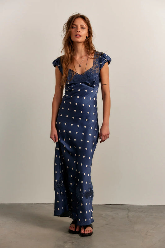Colette Robe Longue Bleu Marine à pois