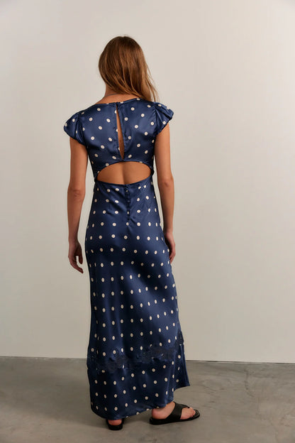 Colette Robe Longue Bleu Marine à pois