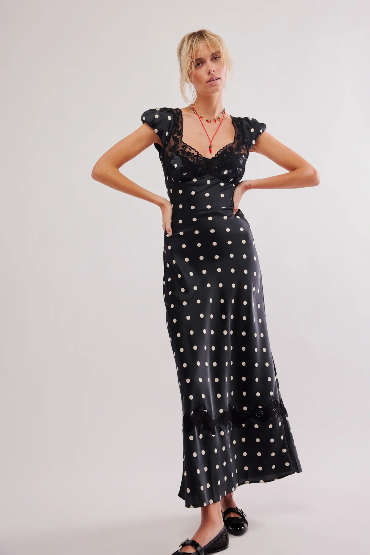 Colette Robe Longue Noir à pois