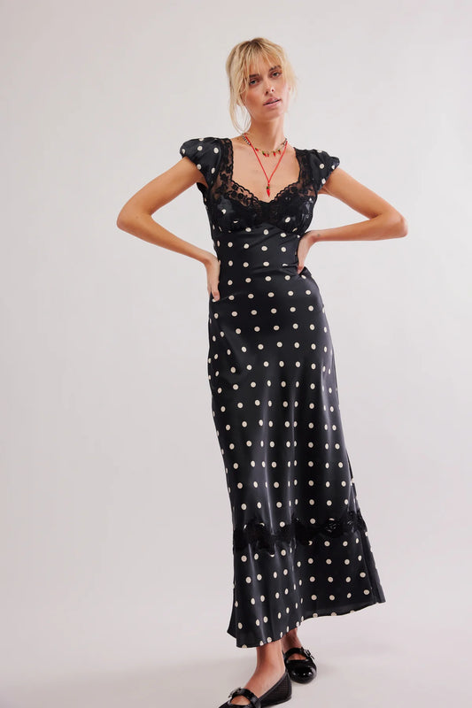 Colette Robe Longue Noir à pois