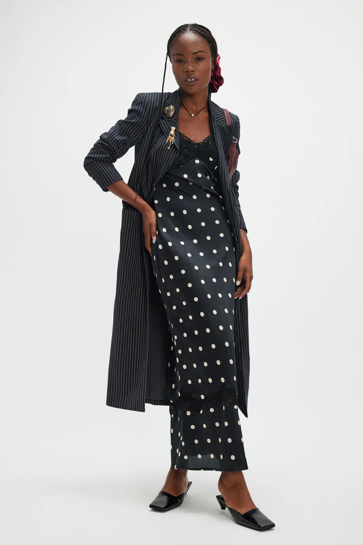 Colette Robe Longue Noir à pois