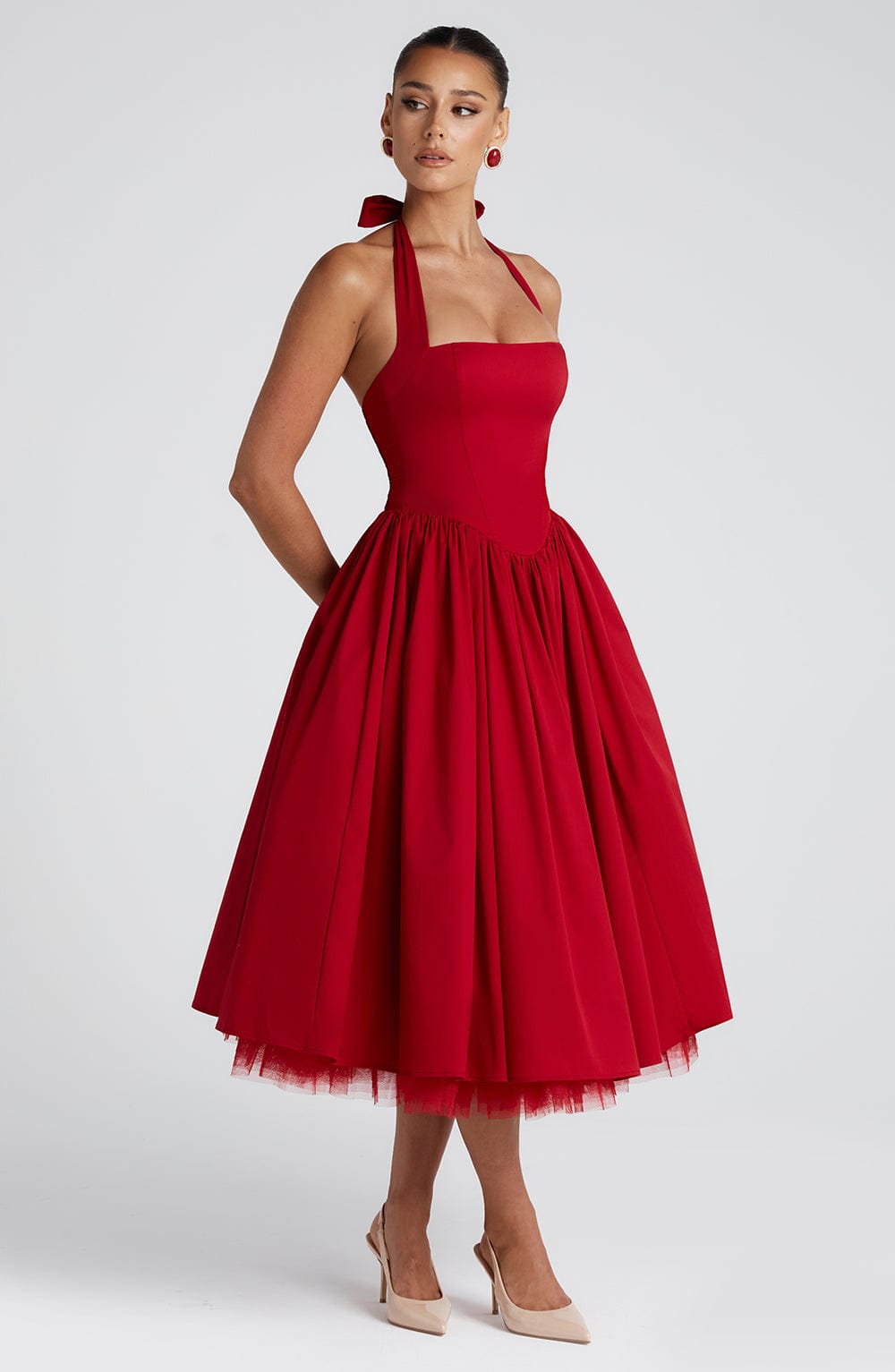 Robe mi-longue Cressida - Rouge