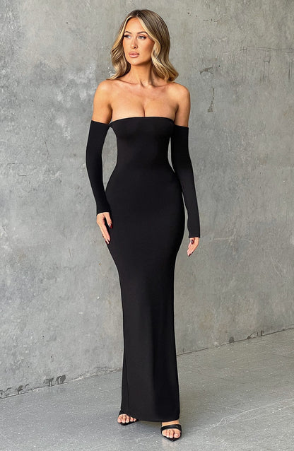 Robe longue Daphné - Noir de jais