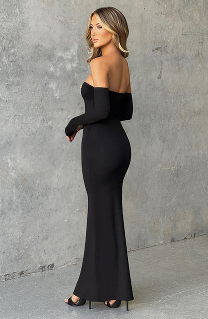 Robe longue Daphné - Noir de jais