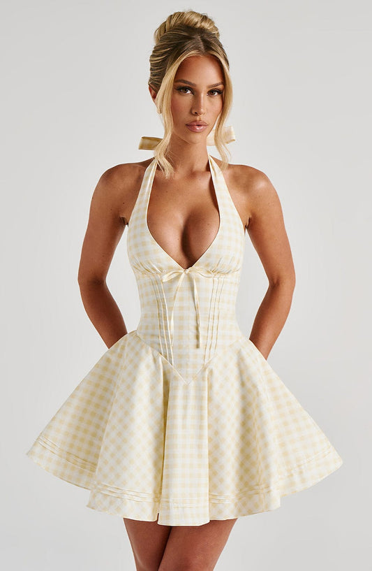 Robe courte Doris - Vichy citron