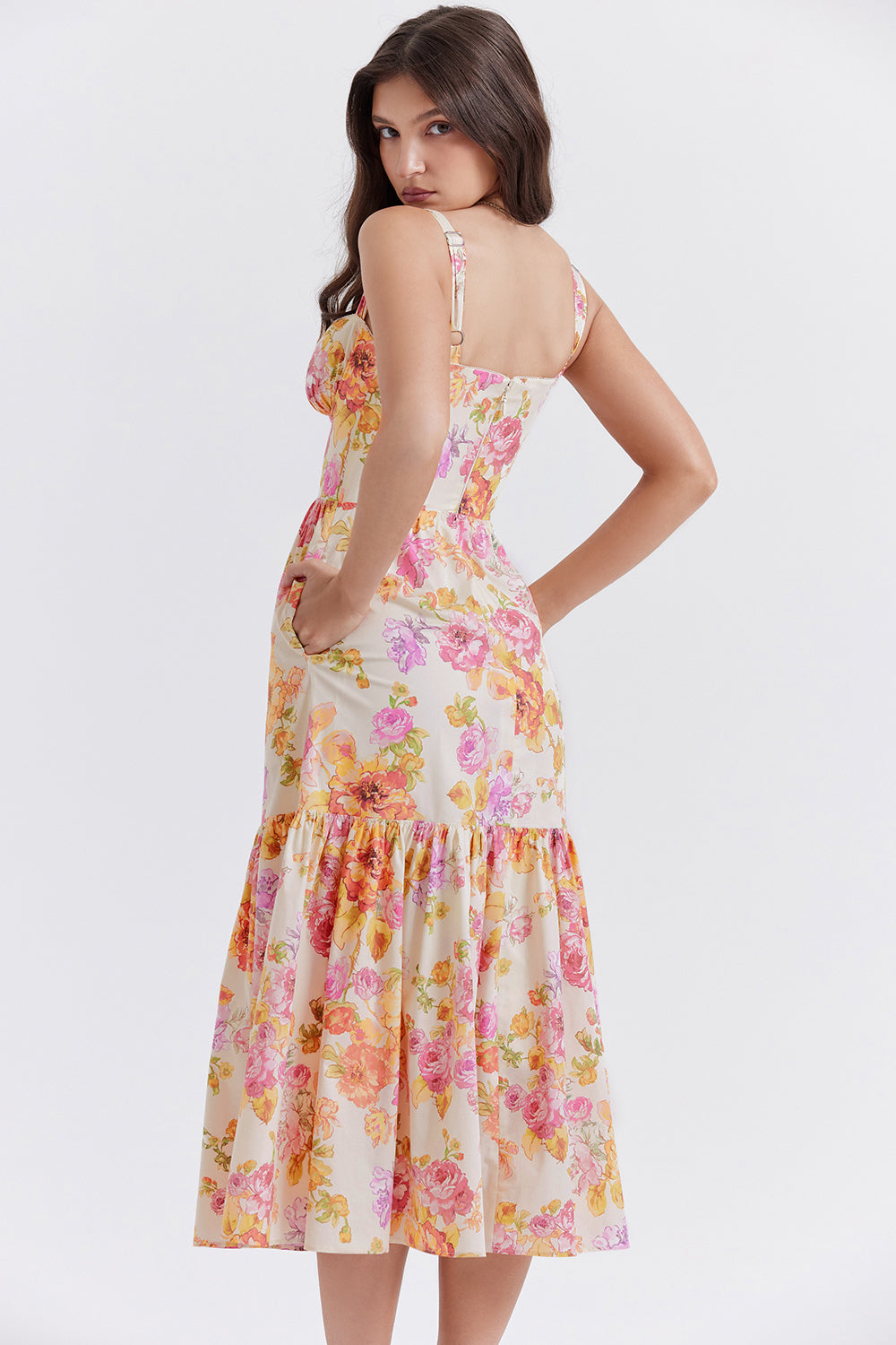 Coline Robe Mi-Longue Ivoire Floral